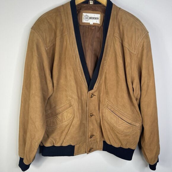 VTG Deerskin Leather Jacket Mens L Geniune Leather Grandpa Chore Barn Farm - Picture 1 of 11